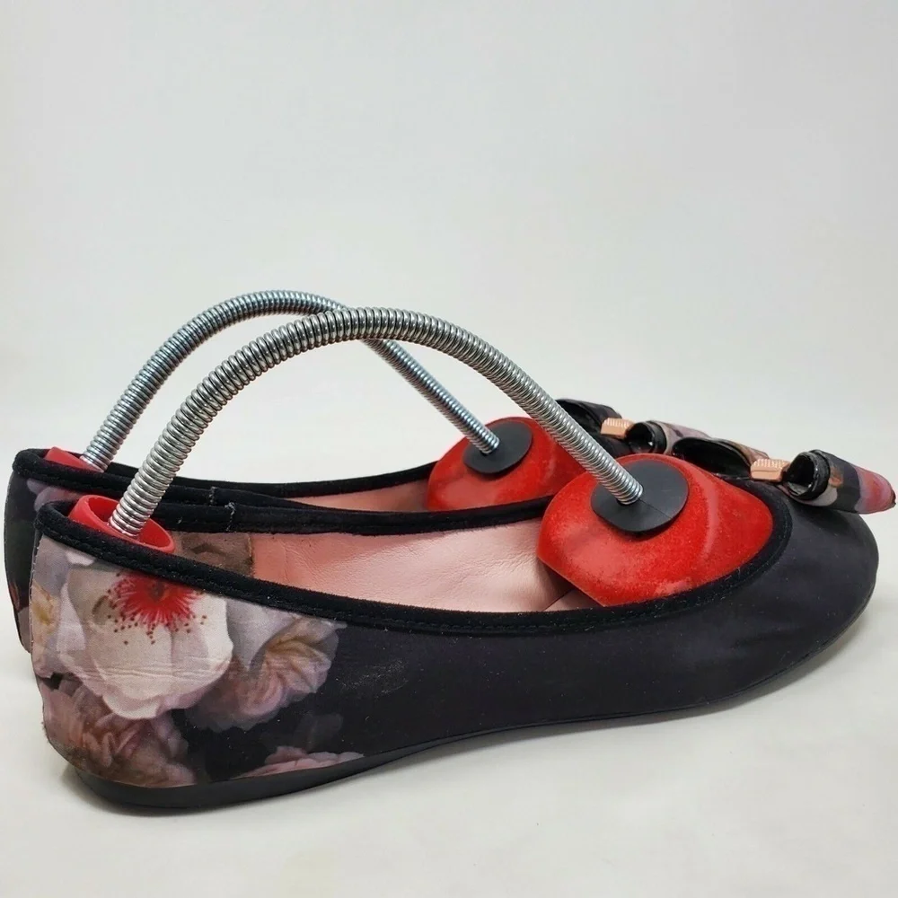 Ted Baker Immep Floral Ballet Flats Bow Black Multicolor Womens Size 7